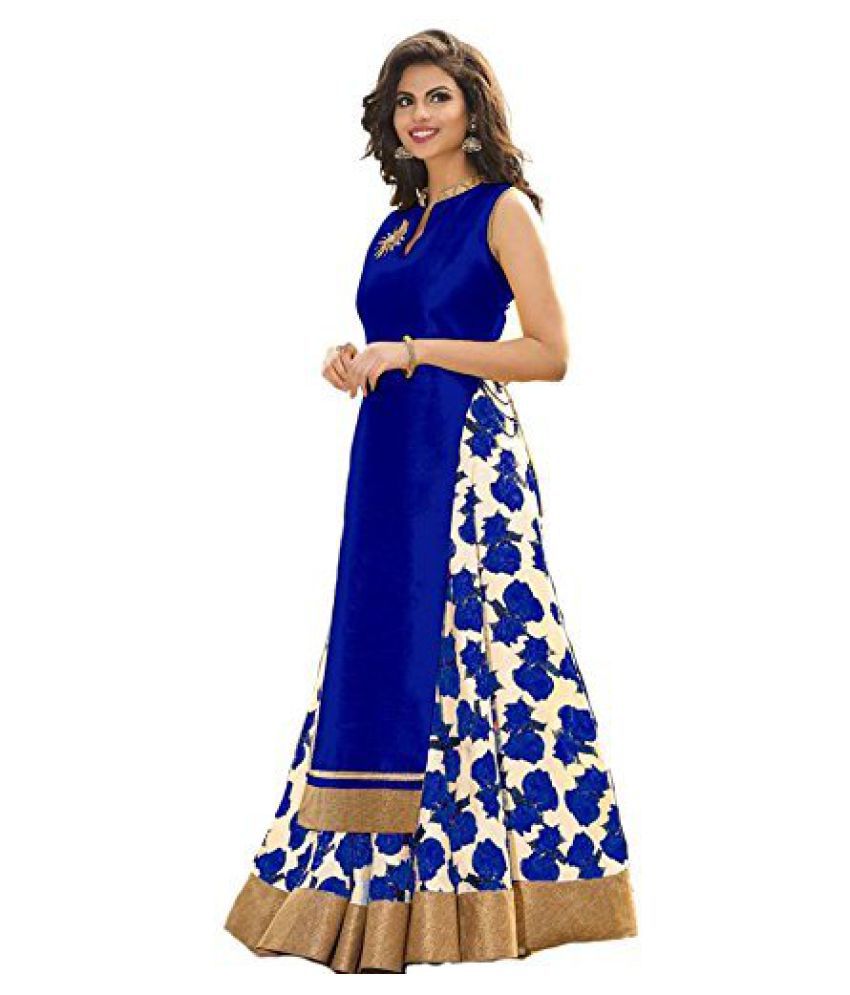     			Aika Blue and Beige Bangalore Silk Circular Stitched Lehenga