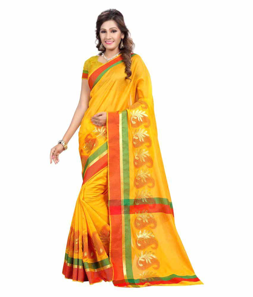 Manisha Fashion Yellow Kanchipuram Saree - Buy Manisha Fashion Yellow ...