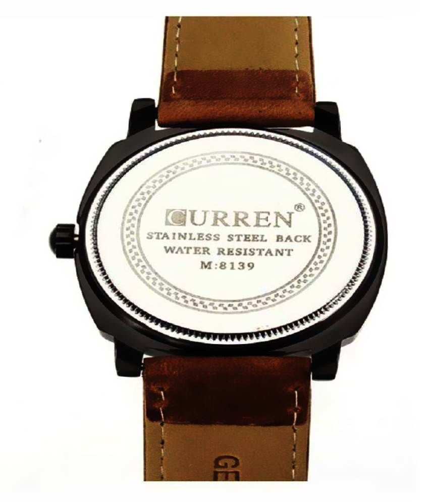 curren tan leather analog watch
