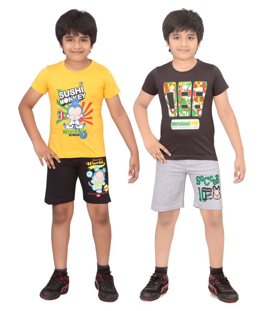     			Dongli Multicolour Cotton Shirt and Short Set - Pack of 2
