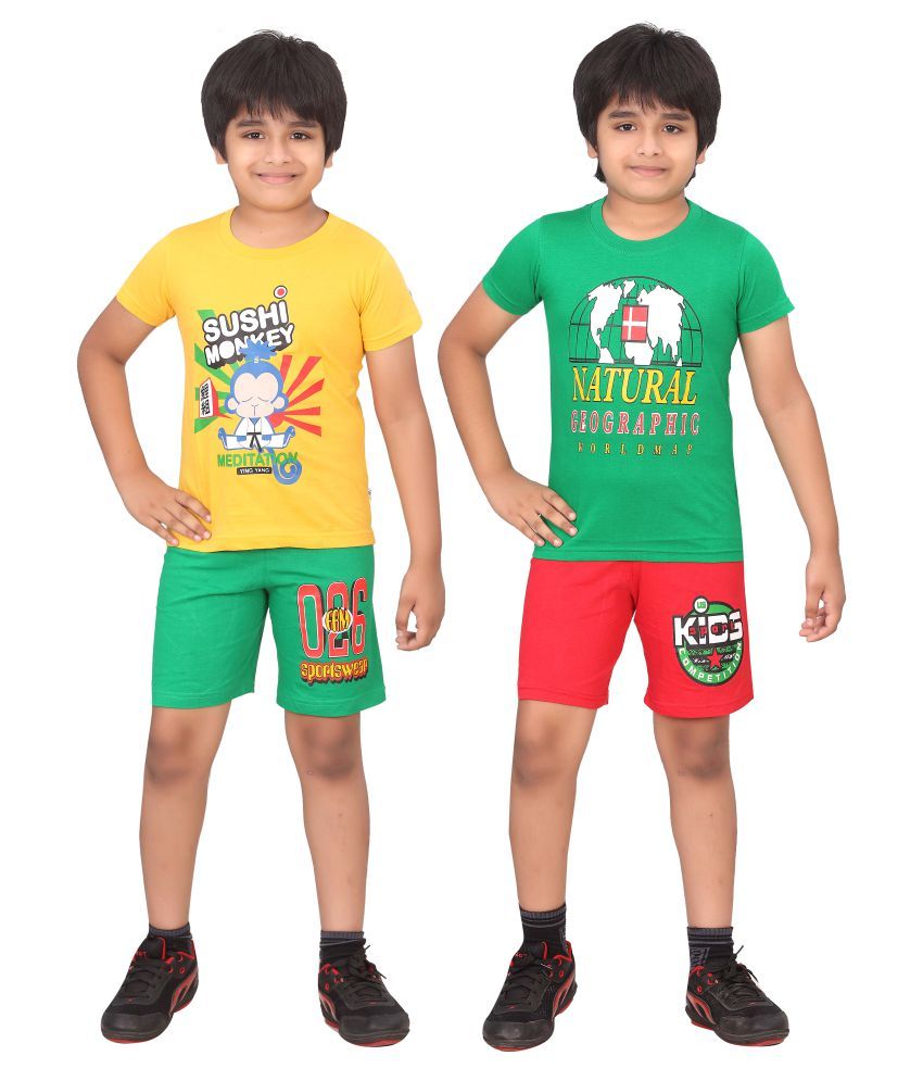     			Dongli Pack of 2 Boys 100% Cotton T-Shirt & Shorts ( Multicolor )