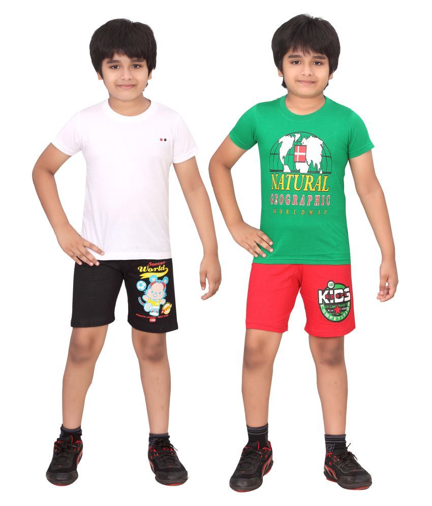     			Dongli Multicolor Cotton T-Shirt and Shorts - Pack of 2