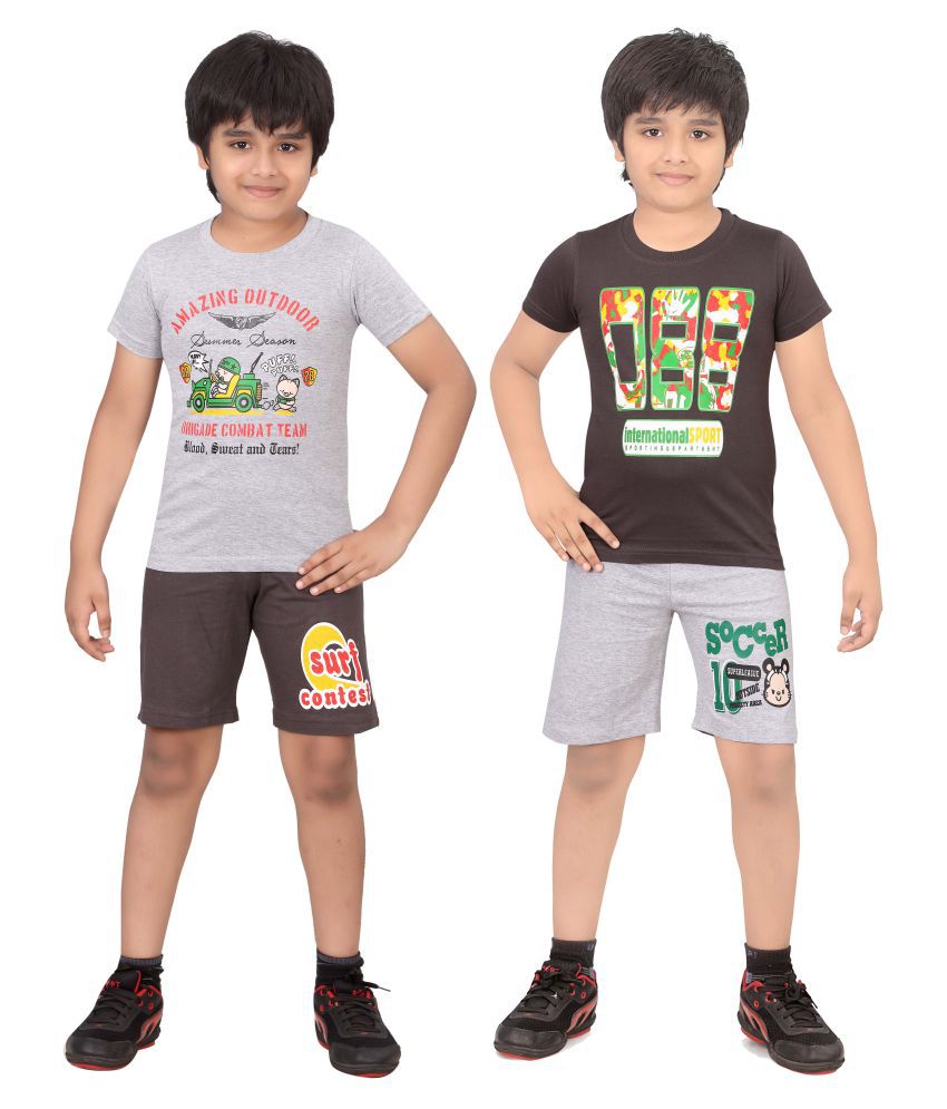 Dongli Multicolor Cotton T-Shirt and Shorts - Pack of 2