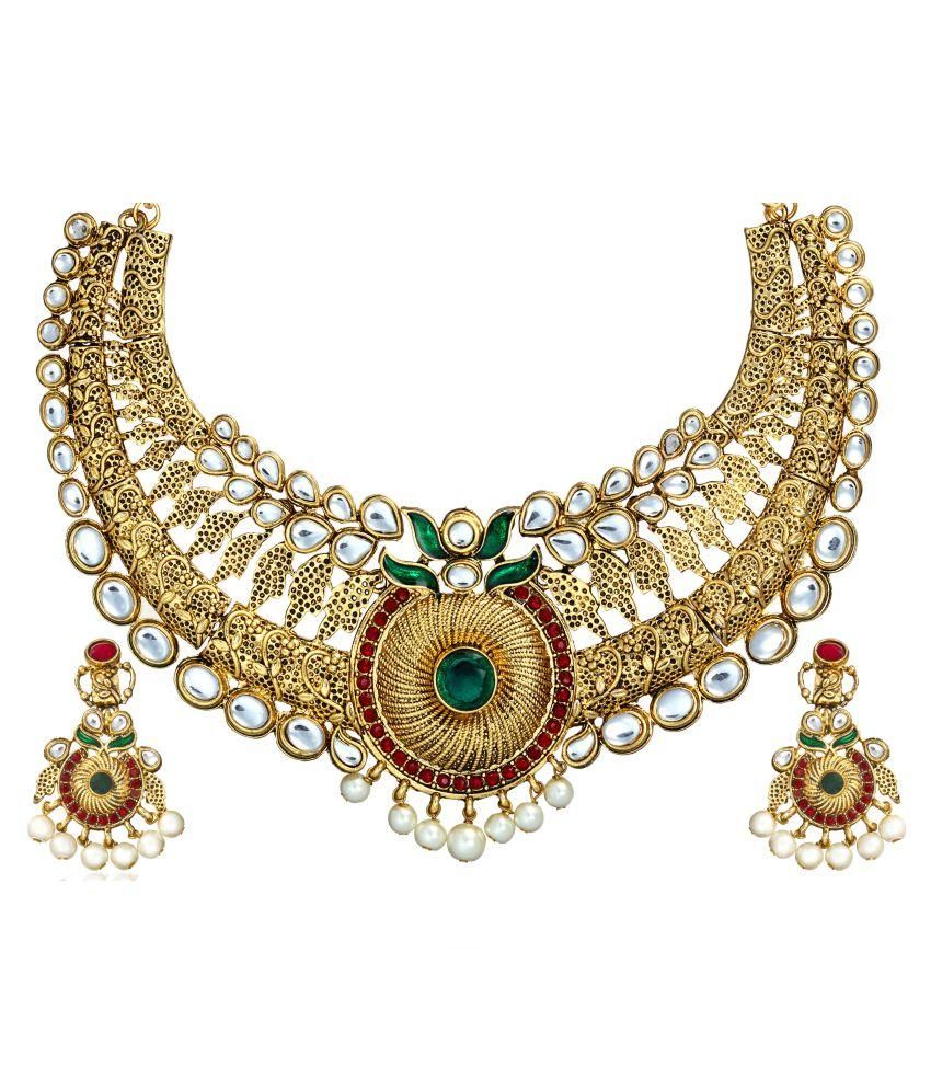 Zaveri Pearls Golden Alloy Necklace Set Buy Zaveri Pearls Golden