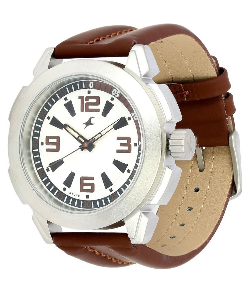 fastrack brown leather watch