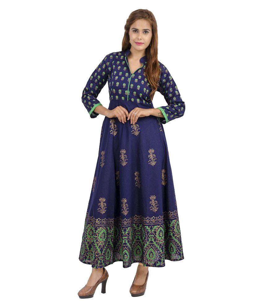 Zoeyam's Blue Cotton A-line Kurti - Buy Zoeyam's Blue Cotton A-line ...