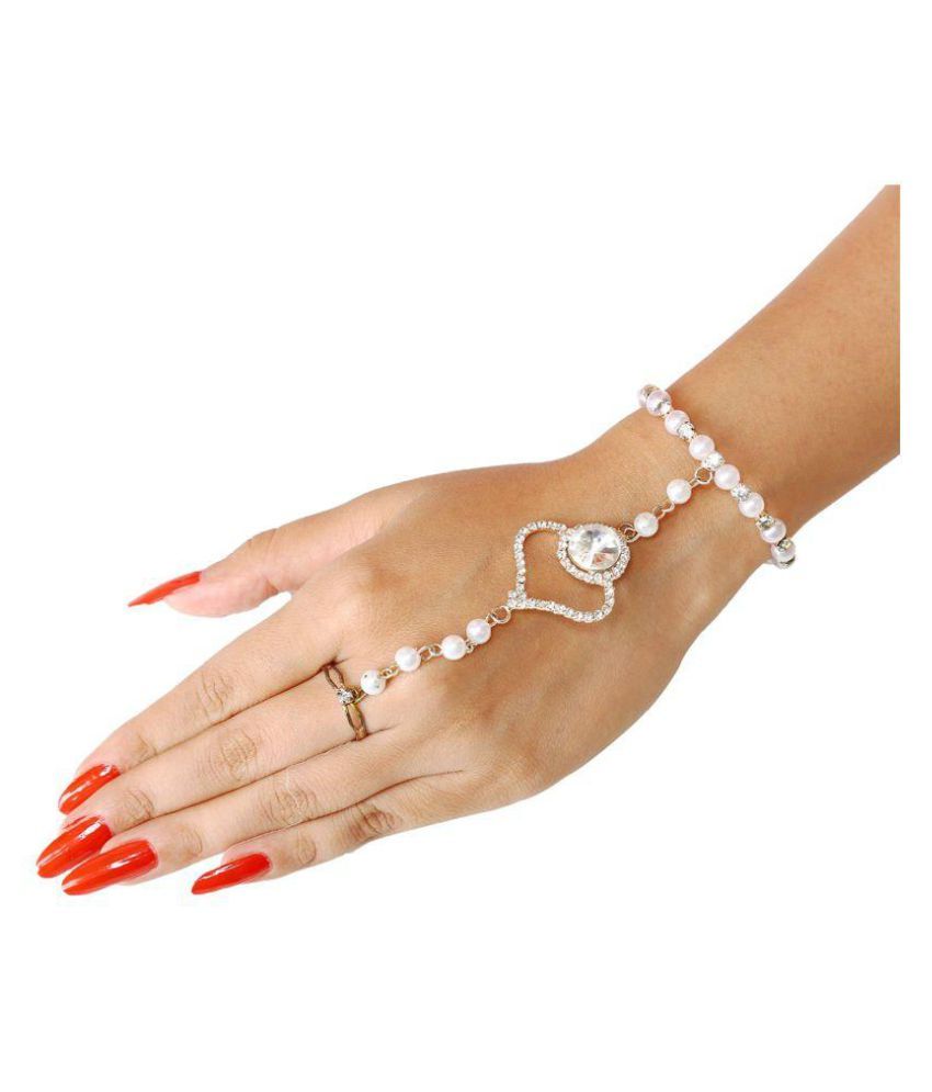 Sanjog Golden Elegant Bangle/Hand Harness/Finger Ring Bracelet for