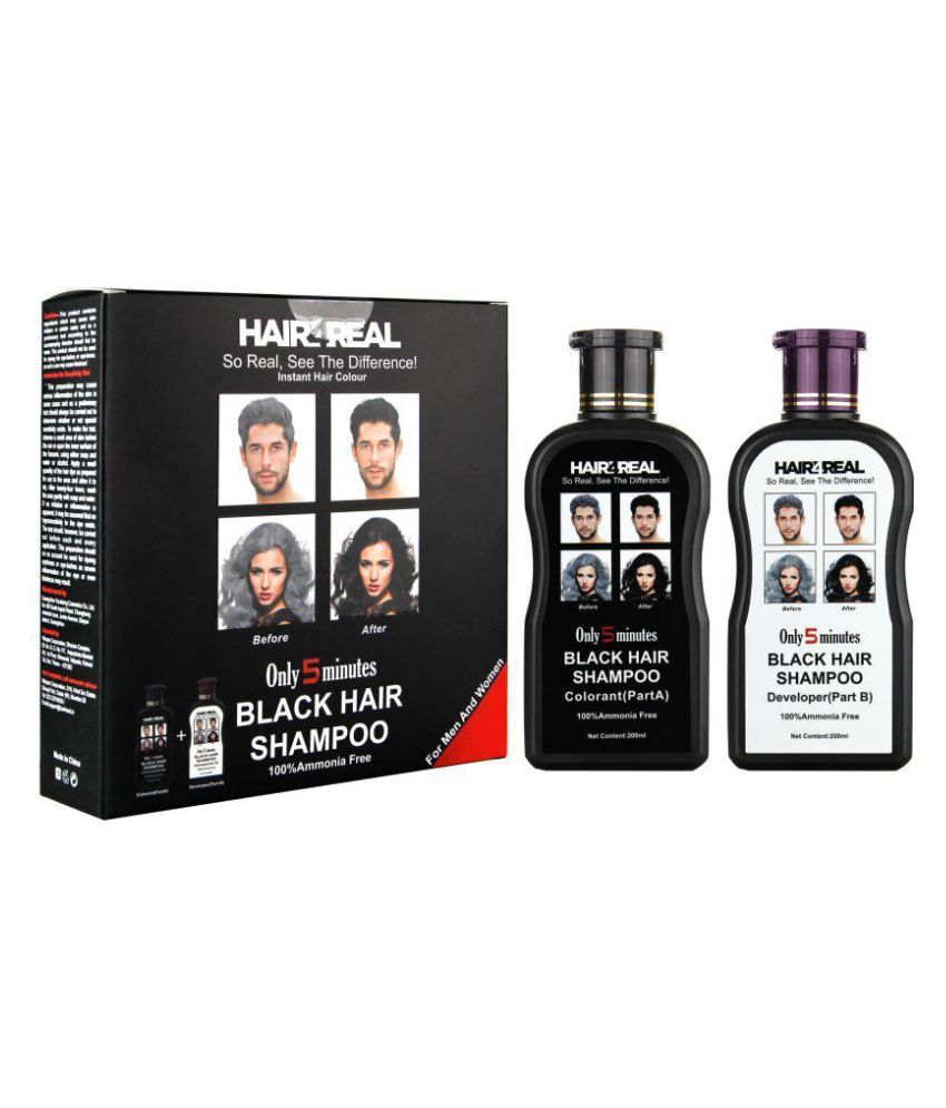 Hair4Real Shampoo Based Black Hair Dye 400ml with 12 Sets of Gloves & 1