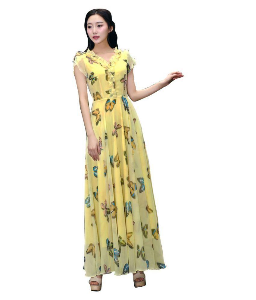 yellow georgette gown