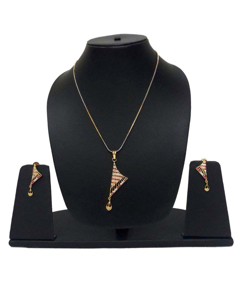     			Navya Collection Golden American Diamond Pendant Set