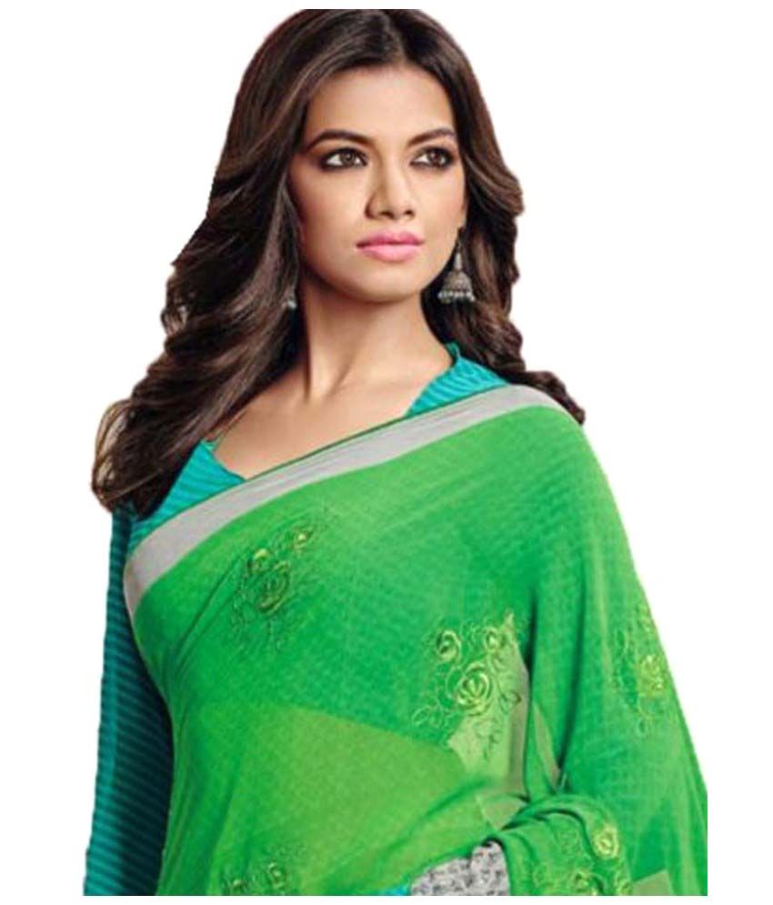 Sudarshan Silks Green Crepe Saree - Buy Sudarshan Silks Green Crepe ...