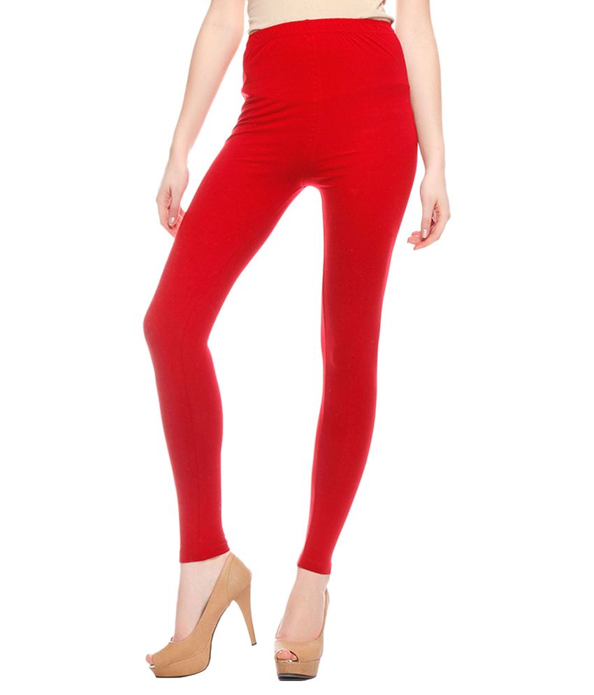 FashGlam Cotton Lycra Red Ankle Length Leggings Price in India - Buy ...