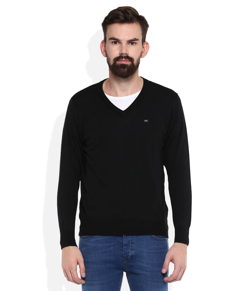 Monte Carlo Black V-Neck Solids Sweaters - Buy Monte Carlo Black V-Neck ...