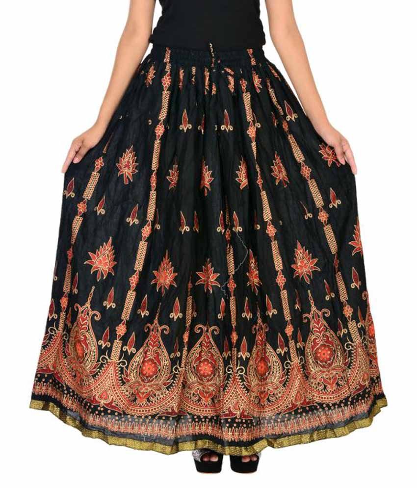 Buy Ooltah Chashma Black Cotton Pleated Skirt Online at Best Prices in ...