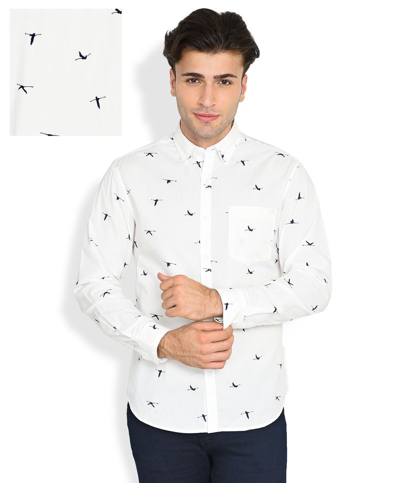 John Players White Printed Trim Fit Casual Shirt Buy John