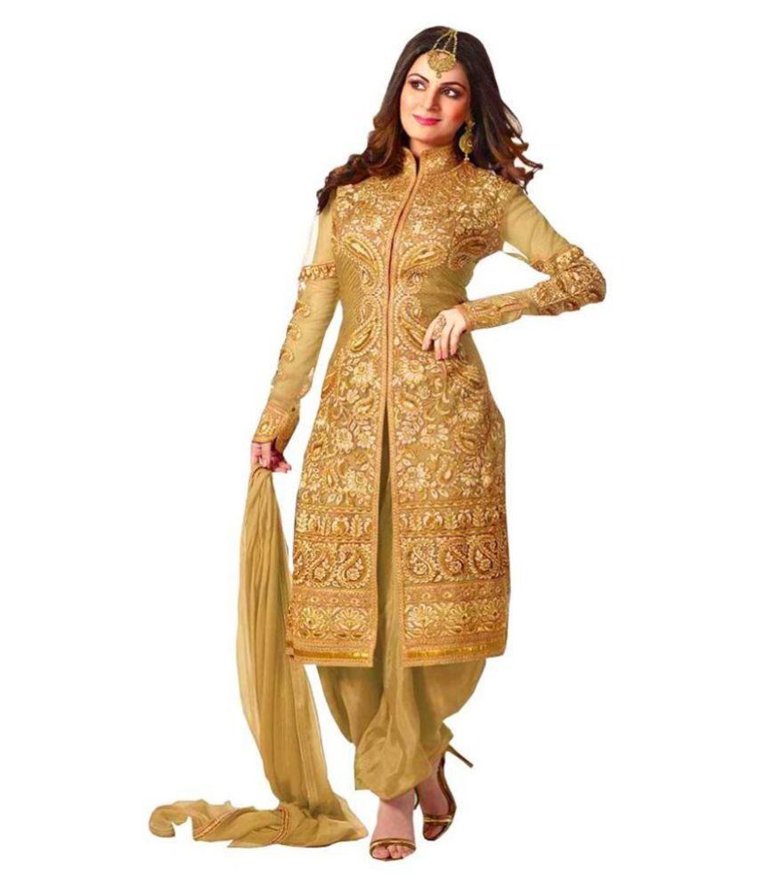 Jannat Fashion Gold Georgette Dress Material - Buy Jannat Fashion Gold ...