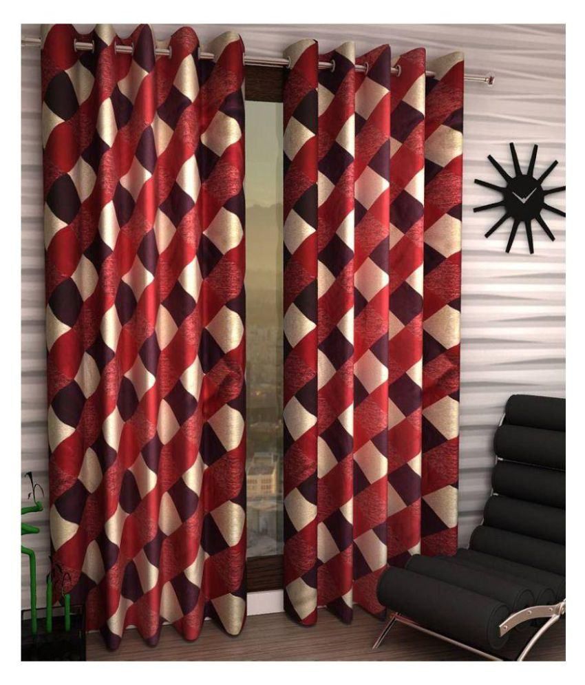    			Panipat Textile Hub Checks Semi-Transparent Eyelet Door Curtain 7 ft Pack of 2 -Multi Color