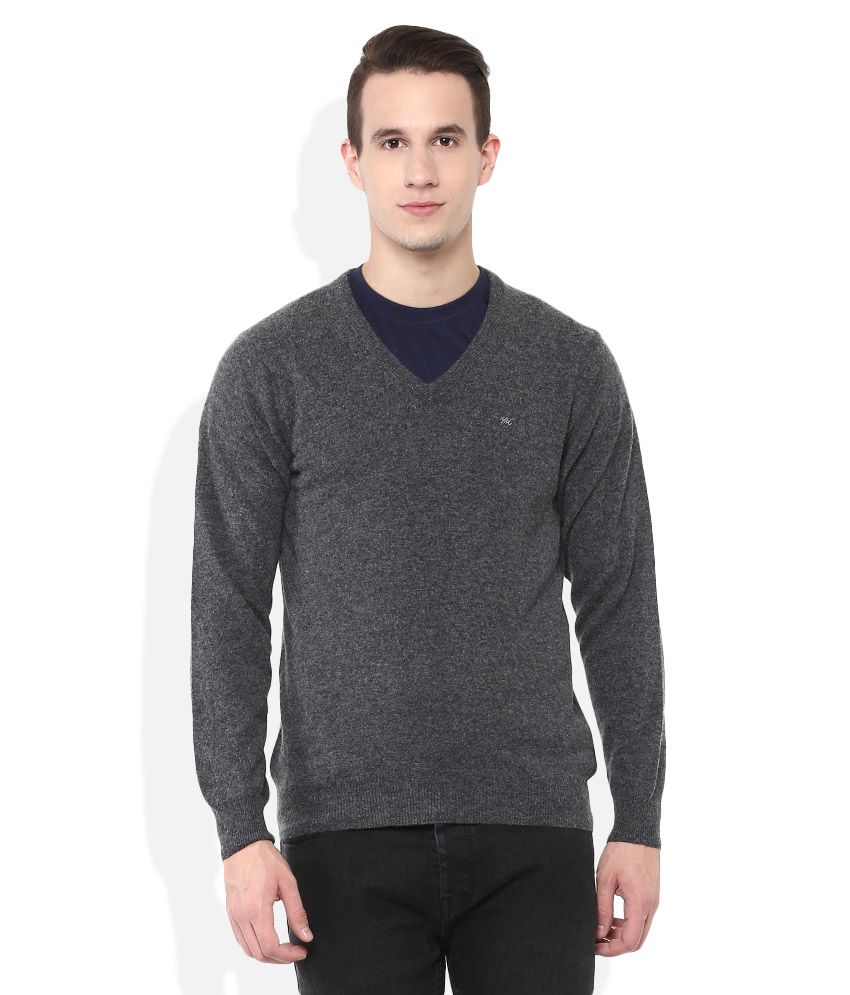 Monte Carlo Grey V-Neck Full Sleeves Sweaters - Buy Monte Carlo Grey V ...