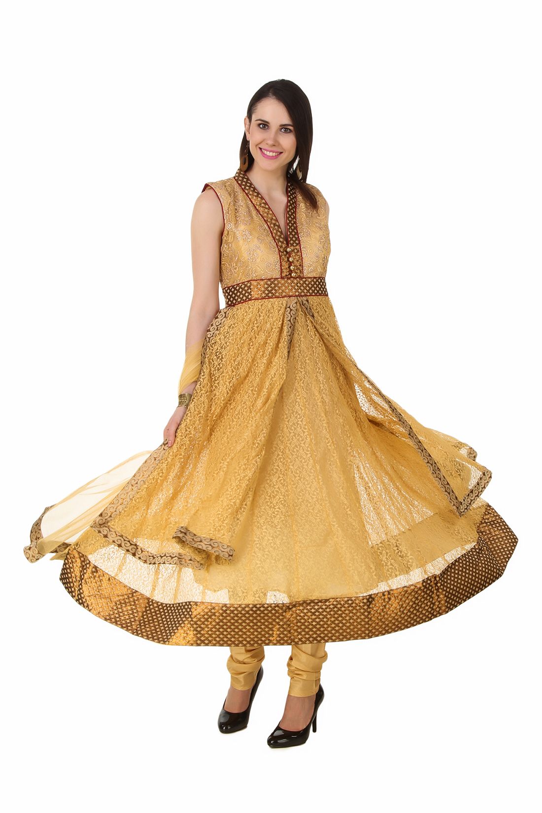     			Fasense Net Kurti With Churidar - Stitched Suit