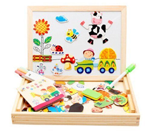 Elloapic Magnetic Puzzle Board Games Drawing Board Wooden Jigsaw