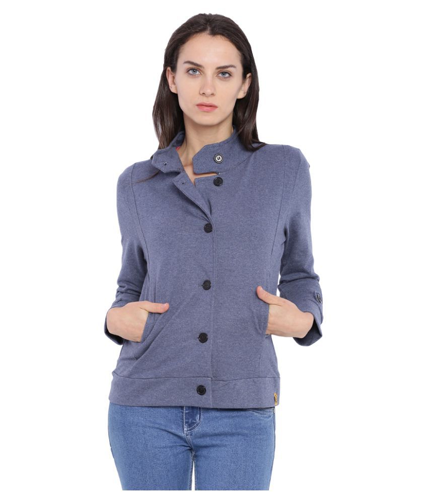Campus Sutra Blue Cotton Trench Coats