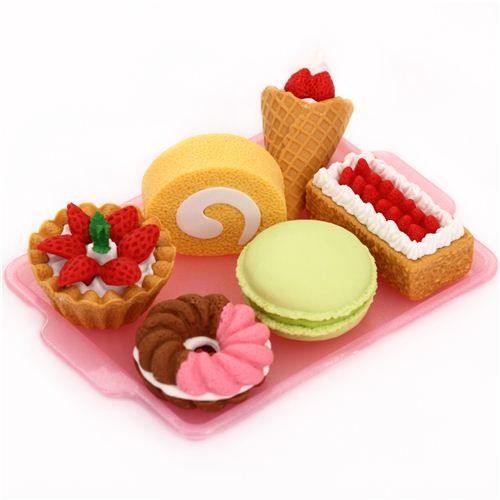 Iwako Erasers 6 Pieces Rubber Set Dessert Cake Doughnut Buy Iwako