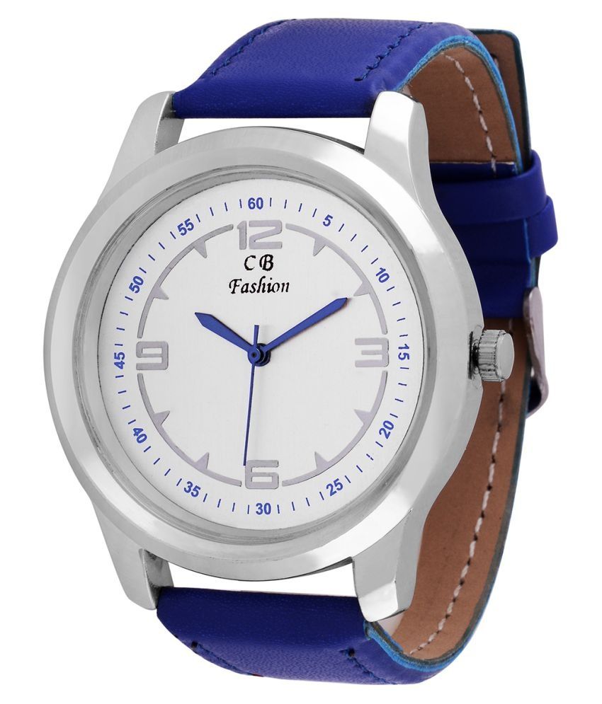 men fashion ex306 blue analog leather strap watch