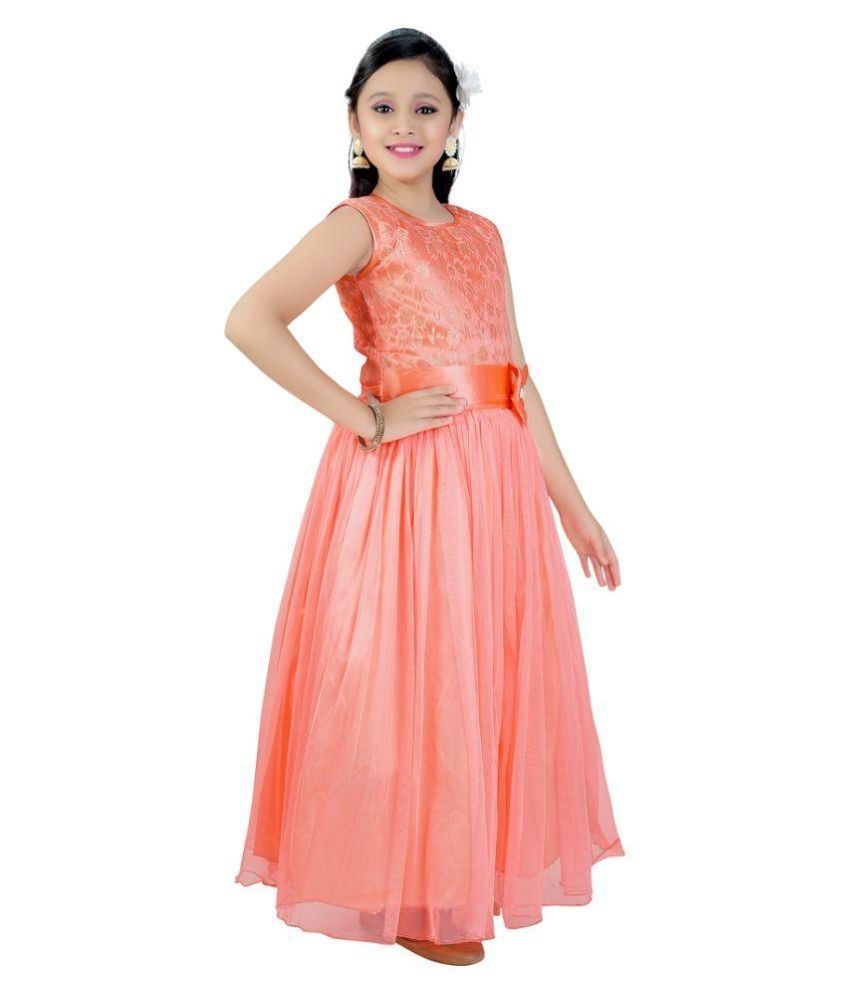 long frock in peach colour