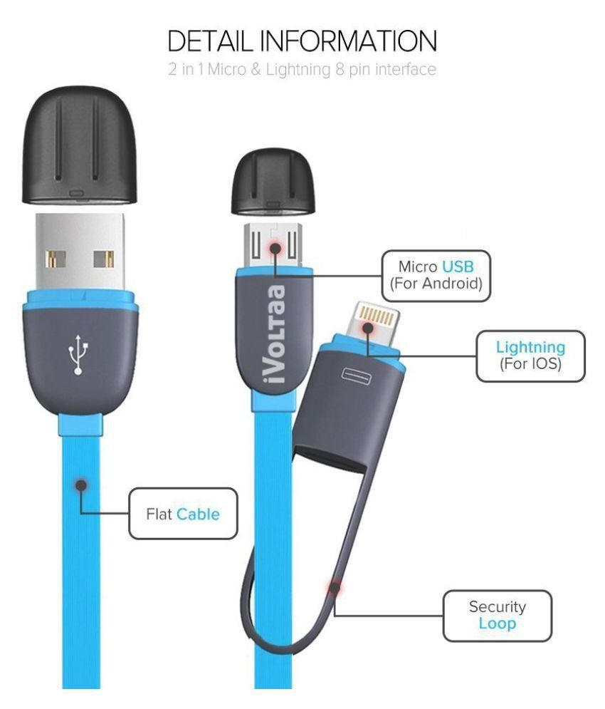     			iVoltaa 2in1 Lightning & Micro Sync & Charge USB Data Cable Cable Black - 1