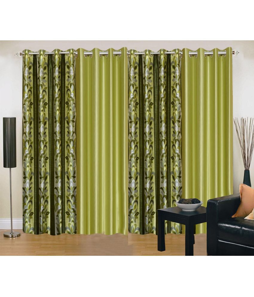     			Stella Creations Set of 4 Door Eyelet Curtains Floral Green