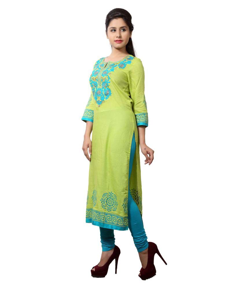 Cotton Culture Green Rayon Straight Kurti - Buy Cotton Culture Green ...