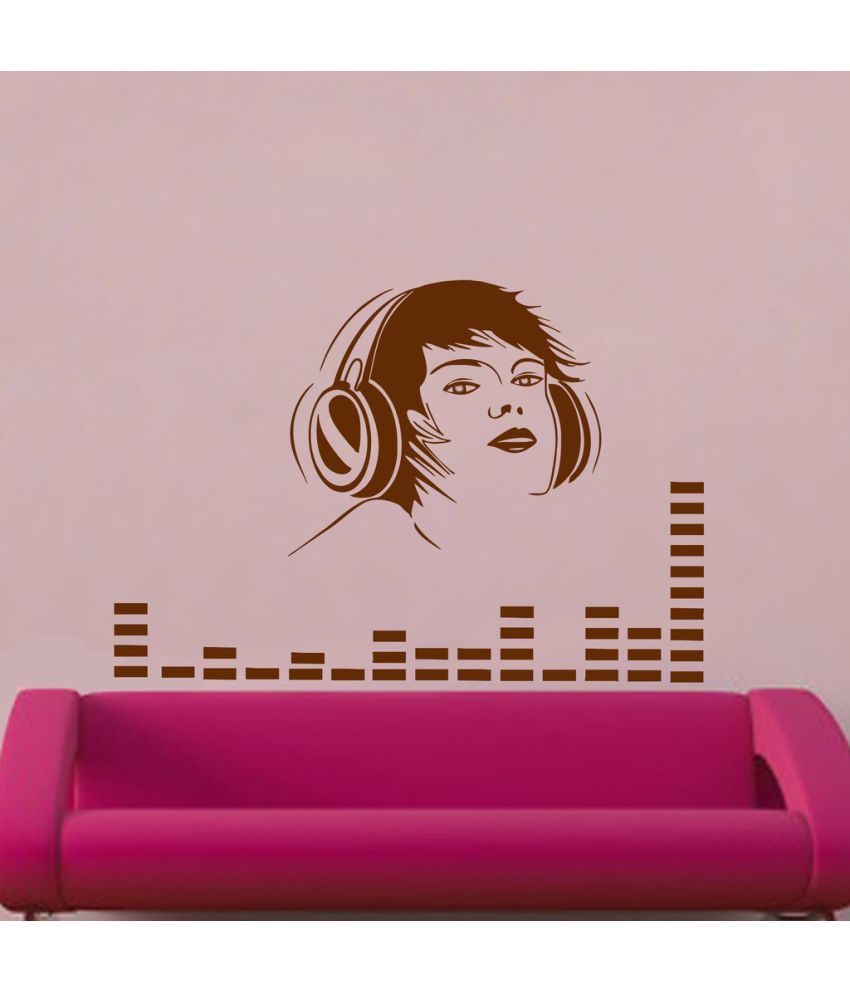     			Decor Villa Girl with Headphone Wall PVC Wall Stickers