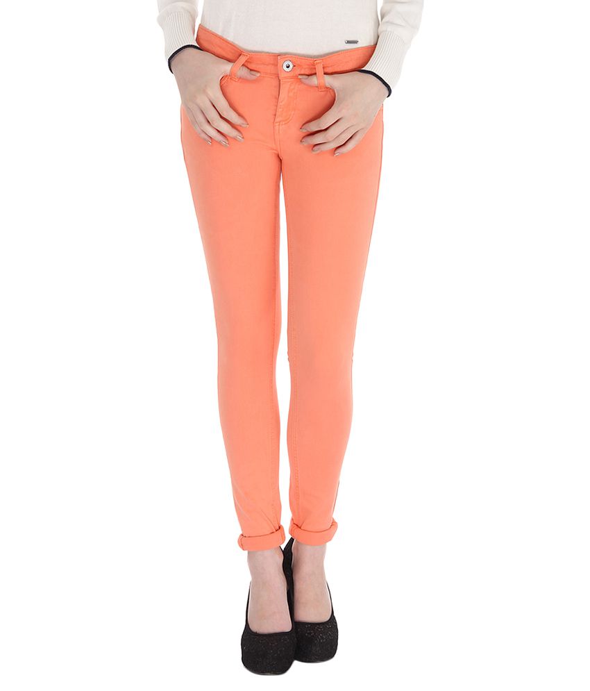 Buy Pepe Jeans Orange Solid Regular Fit Trousers Online at Best Prices ...