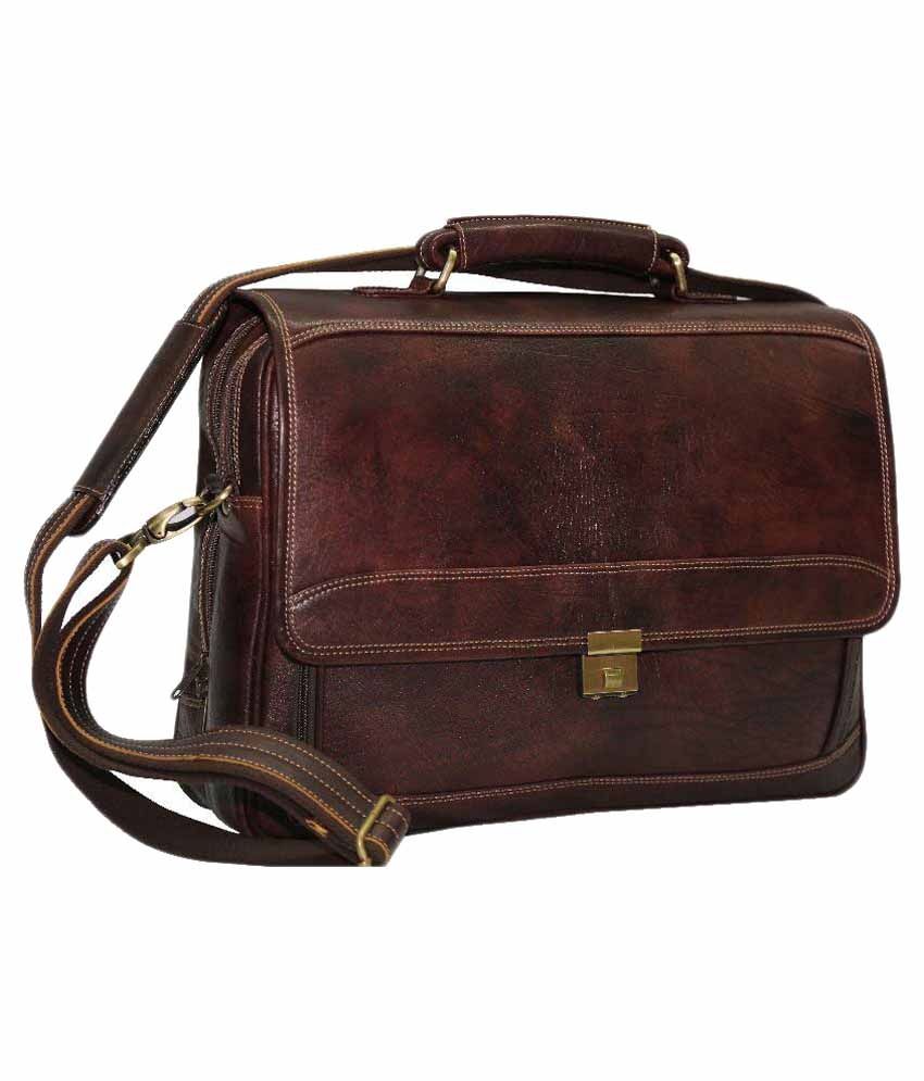 Sanaaliya Wesley Brown Leather Office Bag - Buy Sanaaliya Wesley Brown ...