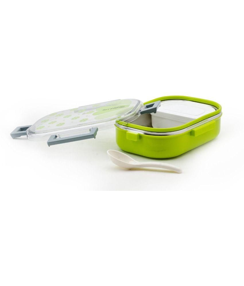 Tuelip Green Plastic Lunch Box With Inner Box & Spoon: Buy Online At 