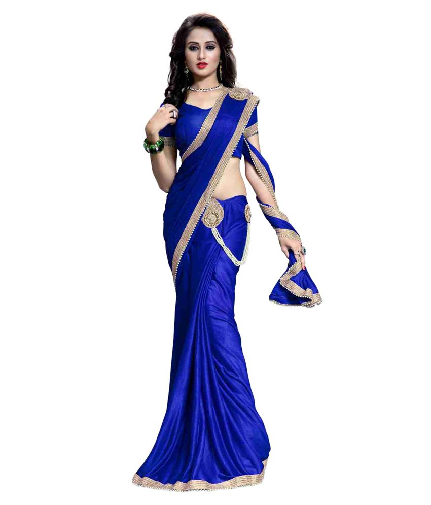     			Bhuwal Fashion Blue Lycra Saree