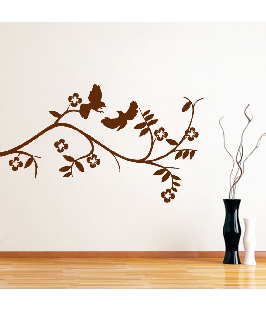     			Decor Villa The Birds with Floral PVC Wall Stickers