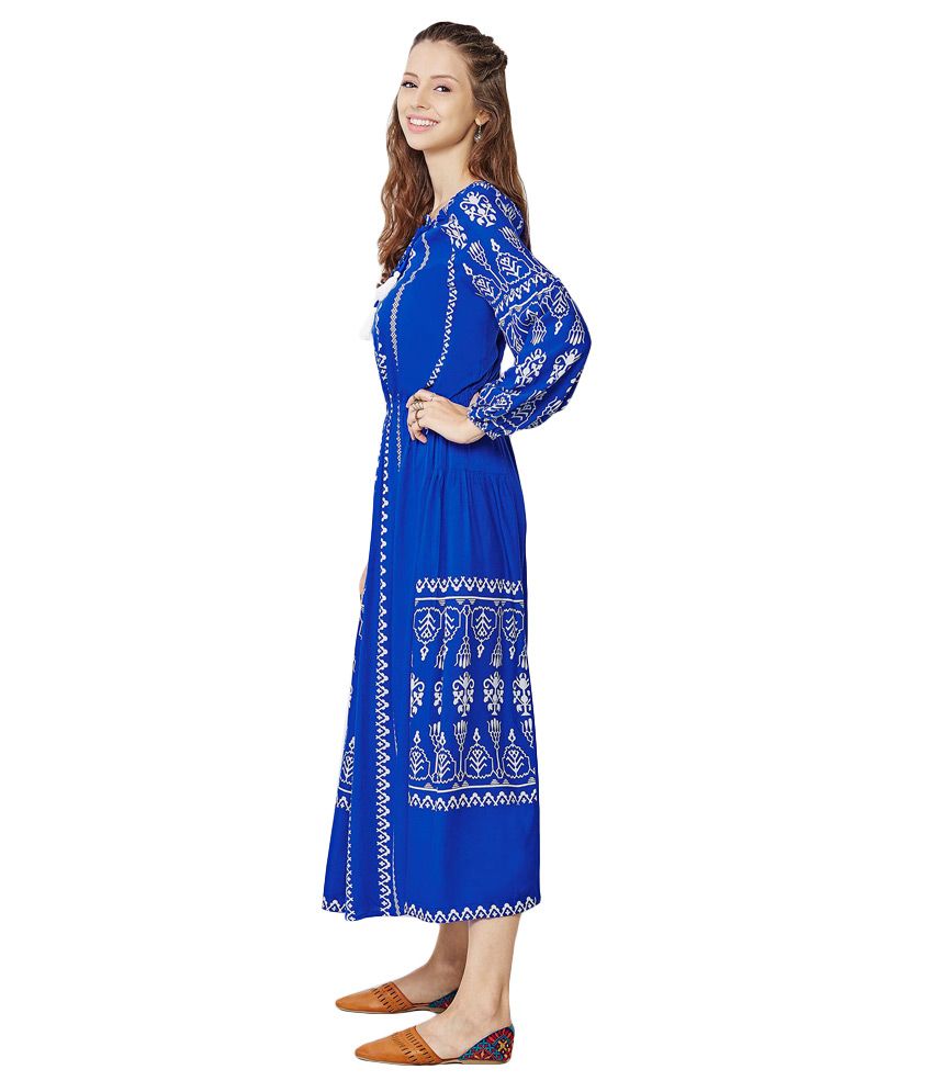 Global Desi Blue Printed Maxi Dress - Buy Global Desi Blue Printed Maxi ...