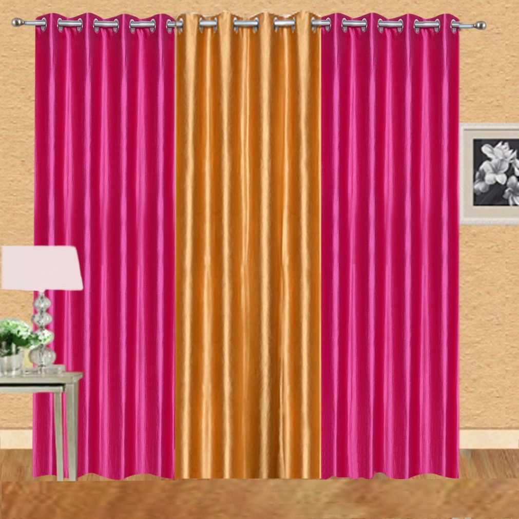     			Stella Creations Set of 3 Door Eyelet Curtains Solid Multi Color