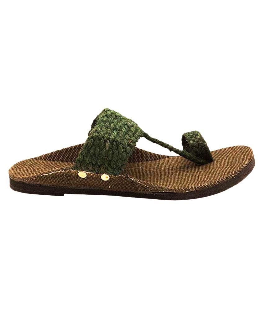 green kolhapuri chappal