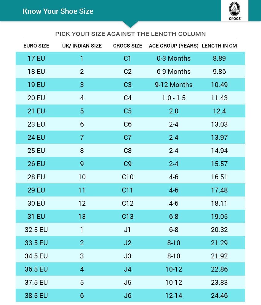 j4 crocs size