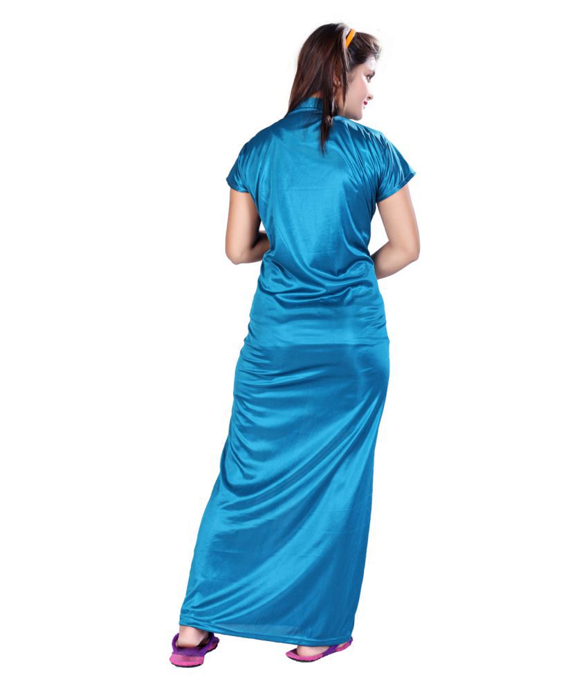 Buy Mahaarani Turquoise Satin Nighty & Night Gowns Online at Best ...