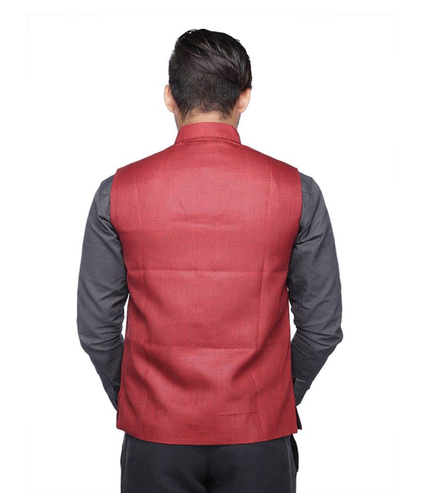 Vishal Megamart Red Jute Nehru Jacket Buy Vishal Megamart Red Jute
