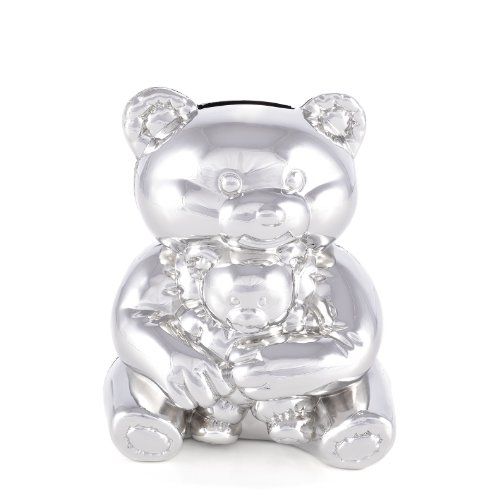 silver teddy bear money box