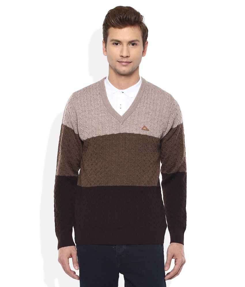 Monte Carlo Brown V-Neck Striped Sweaters - Buy Monte Carlo Brown V ...
