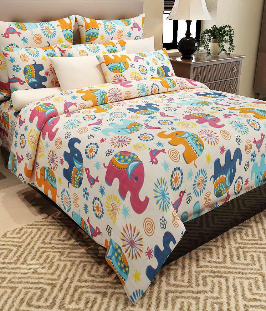     			Home Candy Multicolour Baby themes Cotton Double Bedsheet with 2 pillow cover Kids Bedsheet
