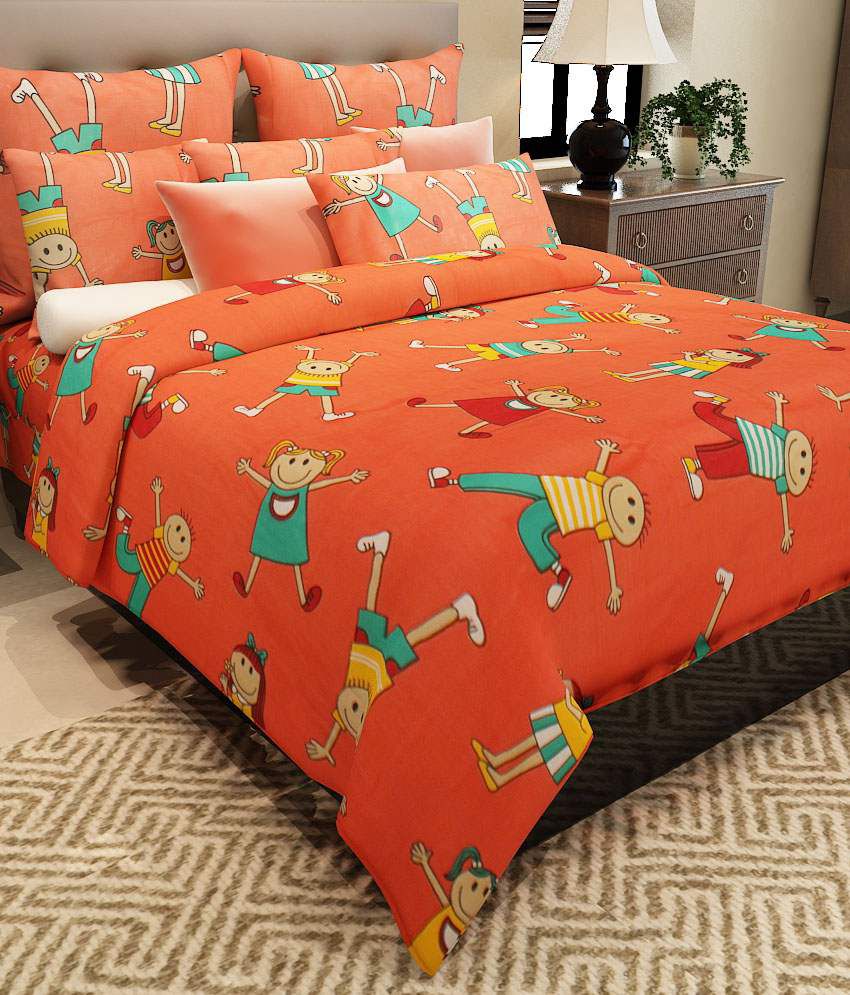     			Home Candy Orange Baby themes Cotton Double Bedsheet with 2 pillow cover