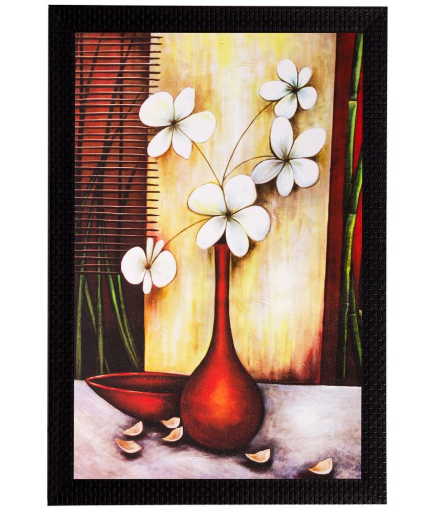     			eCraftIndia Multicoloured Flower and Vase Matt Framed UV Wall Painting