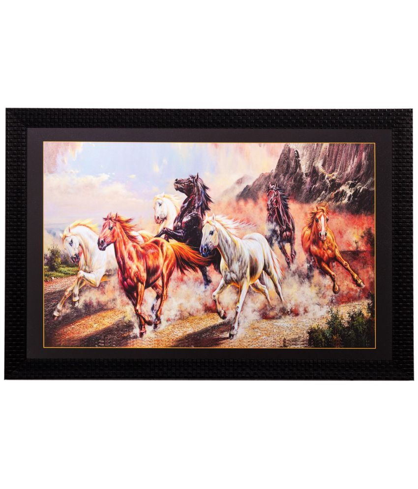     			eCraftIndia Multicoloured Racing Horses Matt Textured UV Framed Wall Art