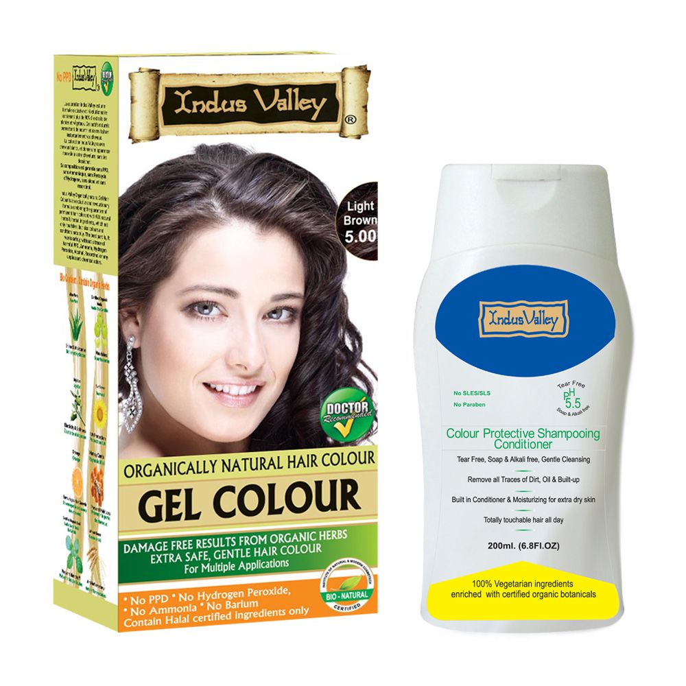 Indus Valley Color Protection Shampoo With Gel Semi Permanent Hair Color Light Brown 420 g